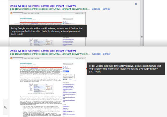 Text Preview Shift in Google Instant Preview