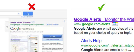Google +1 Button Moves next to the Web Address in New Google Instant Previews