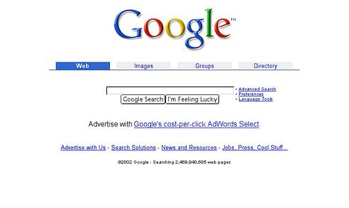 Google's 2002 Homepage - the year when Mark Reynolds started professionally designing and marketing websites.