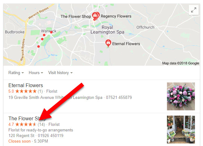 Your Google My Business star ratings show in local search results