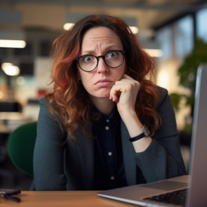 A frustrated woman having not been able to find the information she needed on your website