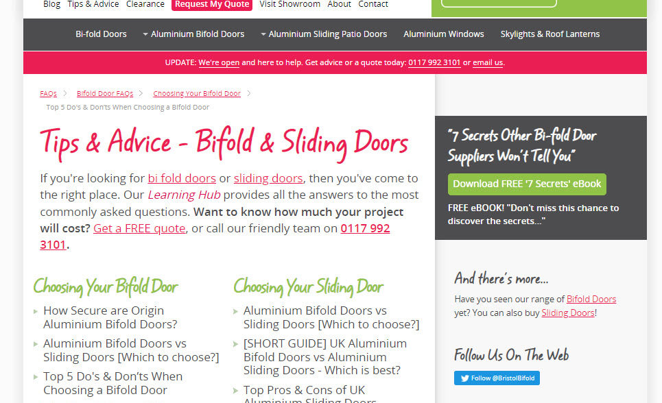 The learning centre on the Bristol Bifold UK website.